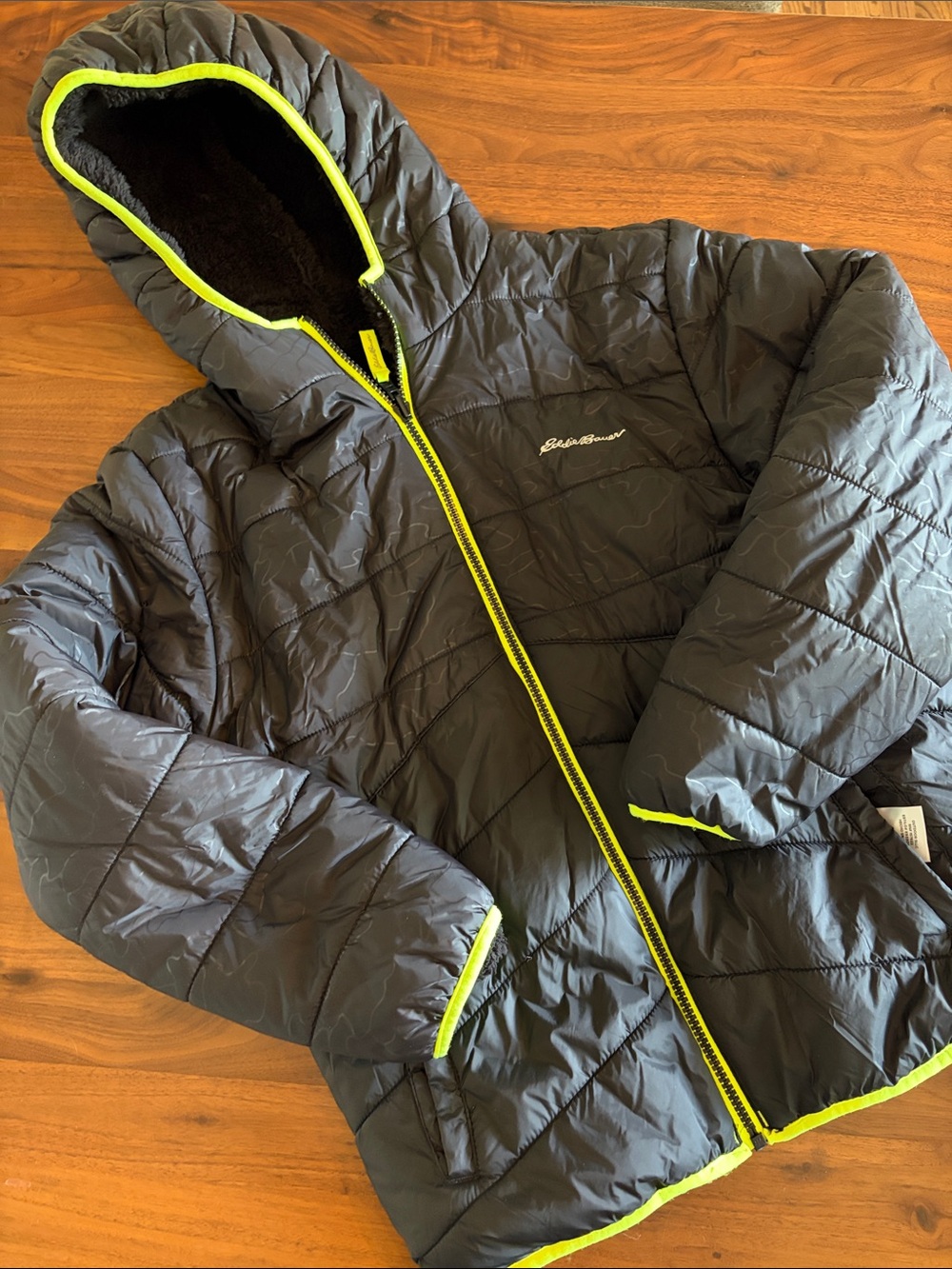 Eddie Bauer Black Reversible Hooded Down Jacket Puffer Winter Coat | L (14-16)